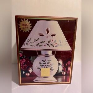 Lenox Holiday Lamp Tealight Votive Candle Christmas Holly Berry 24kt Gold Trim